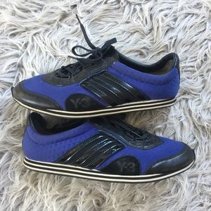 Y-3 Black Leather Royal Blue Stripe Sneakers
